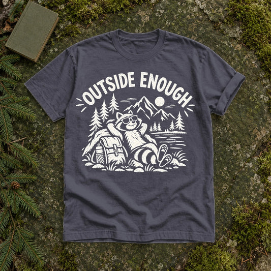 Outside Enough Raccoon Graphic Tee on Navy Premium Tee