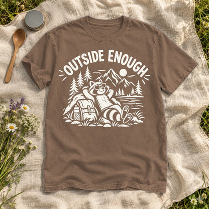 Outside Enough Raccoon Graphic Tee on Espresso Premium Tee