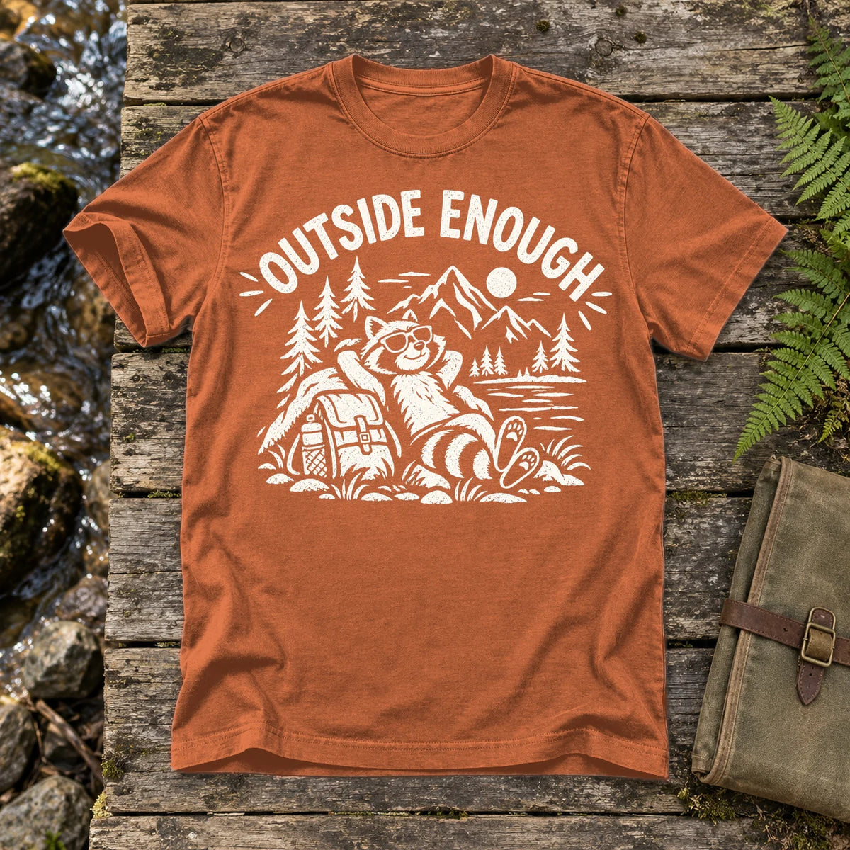 Outside Enough Raccoon Graphic Tee on Yam Premium Tee