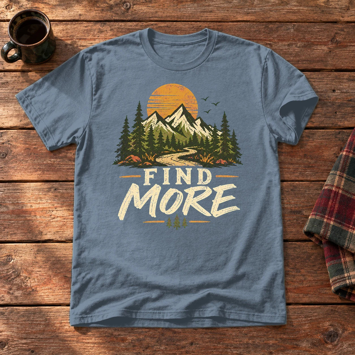 Find More Mountain Trail Graphic Tee on Heather Indigo Everyday Soft Tee