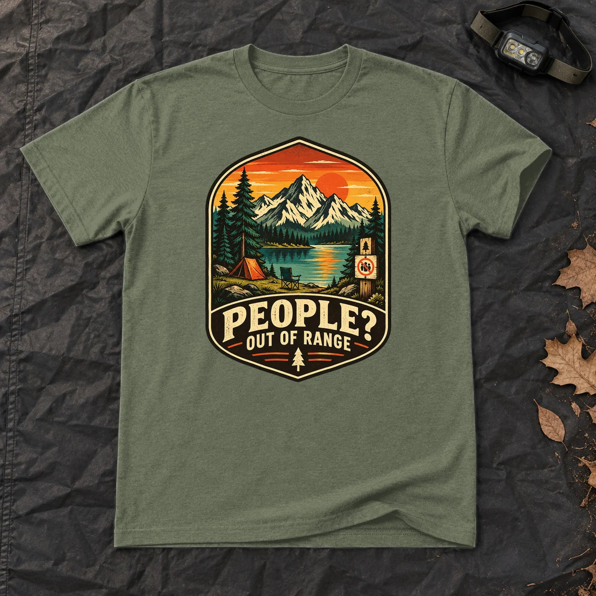 People Out of Range Vintage Graphic Tee on Military Green Everyday Soft Tee