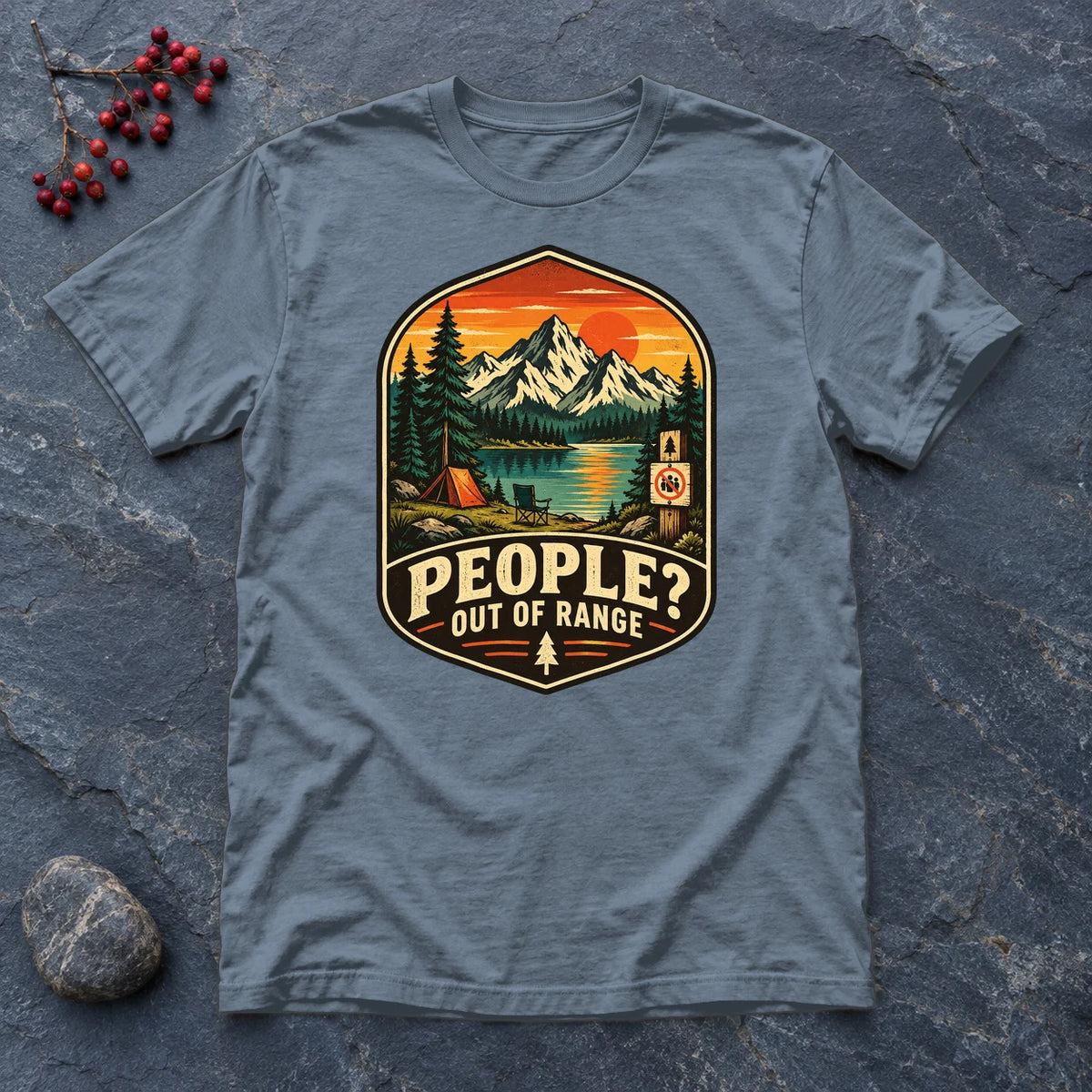 People Out of Range Vintage Graphic Tee on Heather Indigo Everyday Soft Tee