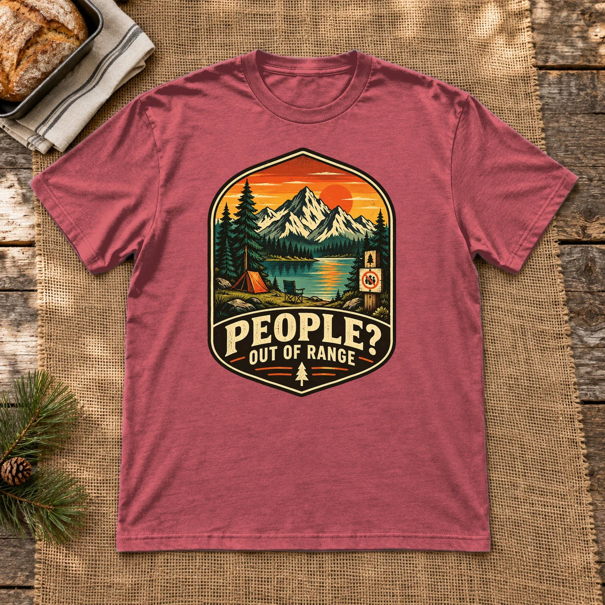 People Out of Range Vintage Graphic Tee on Heather Red Everyday Soft Tee