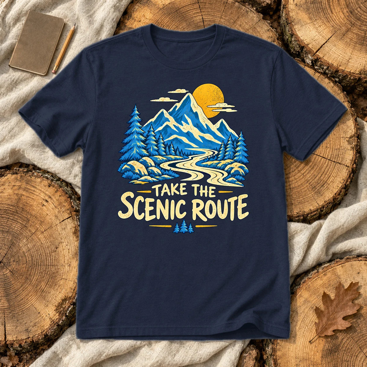 Take The Scenic Route Mountain Graphic Tee on Navy Everyday Soft Tee