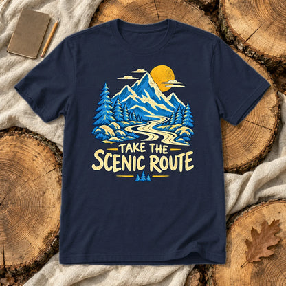Take The Scenic Route Mountain Graphic Tee on Navy Everyday Soft Tee