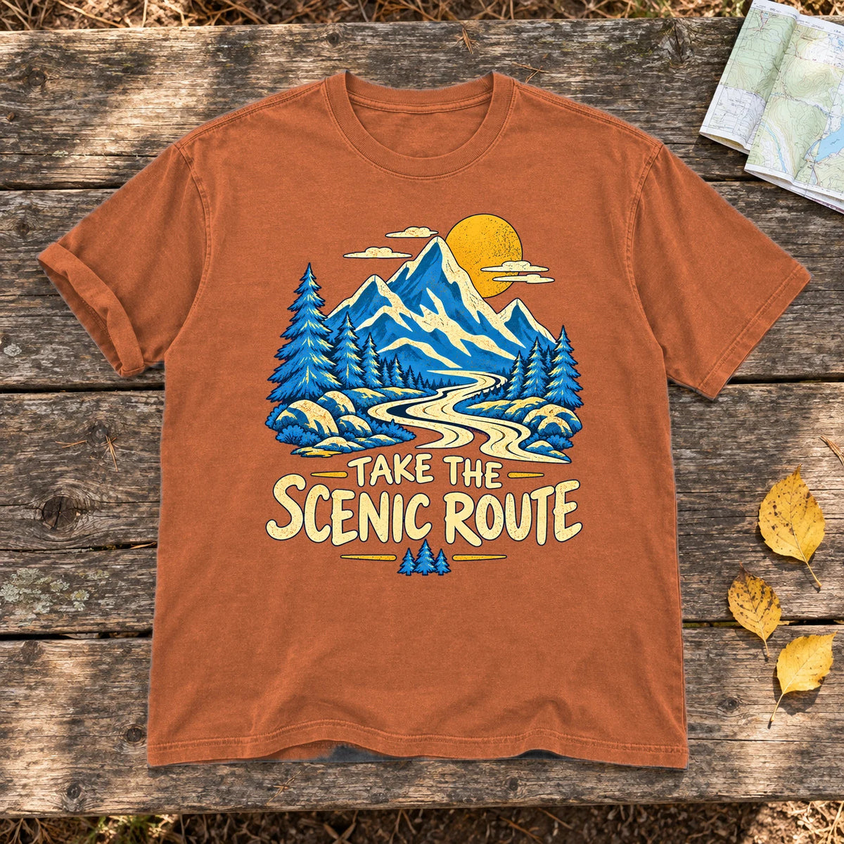 Take The Scenic Route Mountain Graphic Tee on Yam Premium Tee