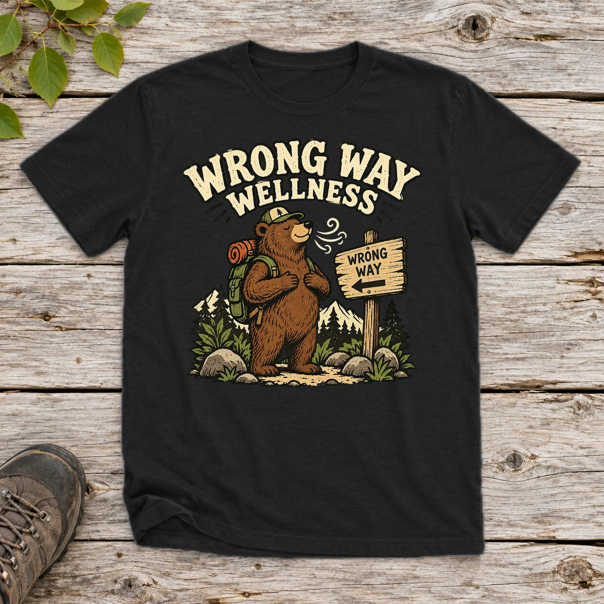 Wrong Way Wellness Graphic Tee on Black Everyday Soft Tee