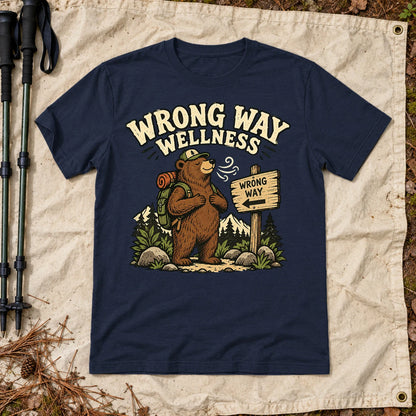 Wrong Way Wellness Graphic Tee on Navy Everyday Soft Tee