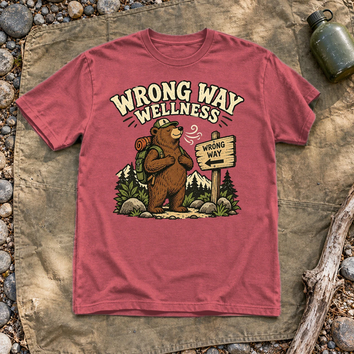 Wrong Way Wellness Graphic Tee on Heather Red Everyday Soft Tee