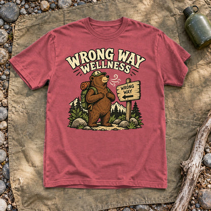Wrong Way Wellness Graphic Tee on Heather Red Everyday Soft Tee
