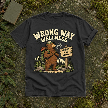 Wrong Way Wellness Graphic Tee on Black Premium Tee