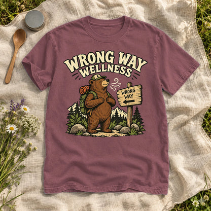 Wrong Way Wellness Graphic Tee on Brick Premium Tee