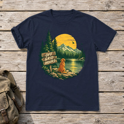 Off Grid Hours Outdoor Dog Graphic Tee on Navy Everyday Soft Tee