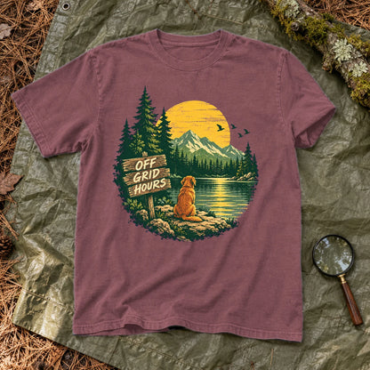Off Grid Hours Outdoor Dog Graphic Tee on Brick Premium Tee