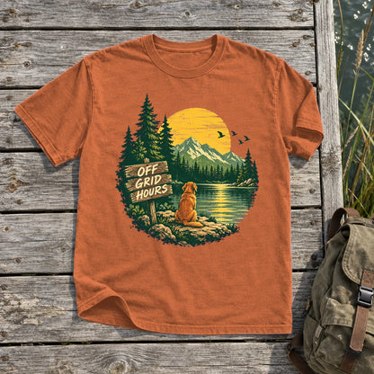 Off Grid Hours Outdoor Dog Graphic Tee on Yam Premium Tee