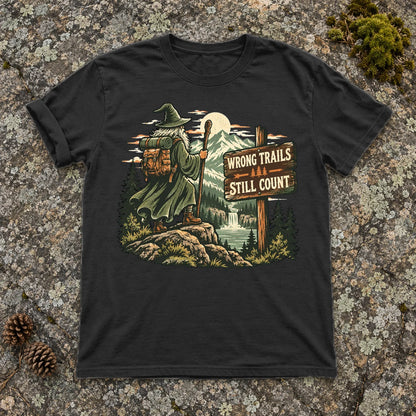 Wrong Trails Still Count Wizard Graphic Tee on Black Premium Tee