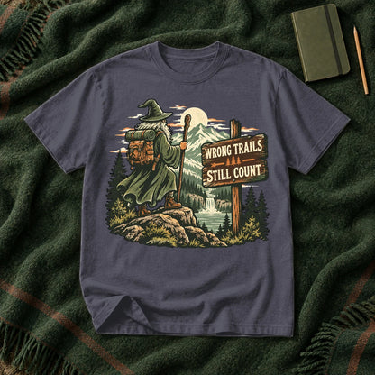 Wrong Trails Still Count Wizard Graphic Tee on Navy Premium Tee
