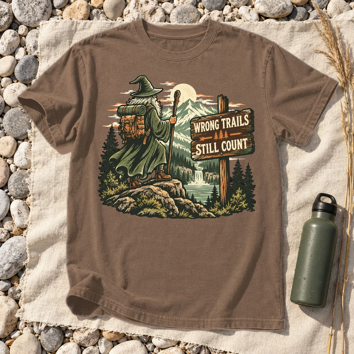 Wrong Trails Still Count Wizard Graphic Tee on Espresso Premium Tee