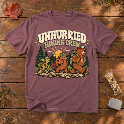 Unhurried Hiking Crew Graphic Tee on Brick Premium Tee