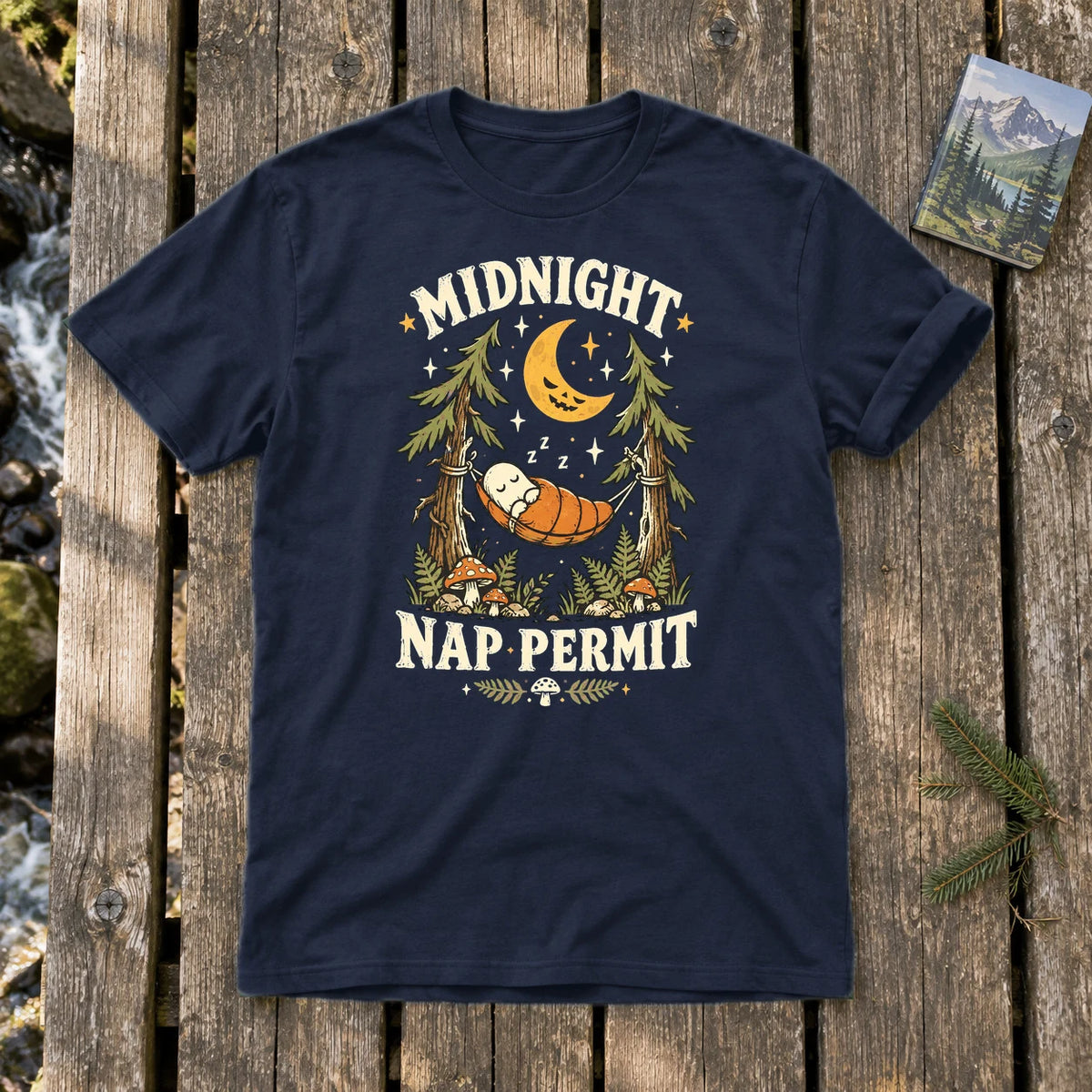 Midnight Nap Permit Ghost Graphic Tee on Navy Everyday Soft Tee