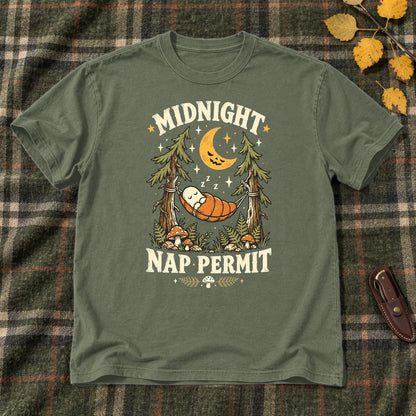 Midnight Nap Permit Ghost Graphic Tee on Military Green Everyday Soft Tee