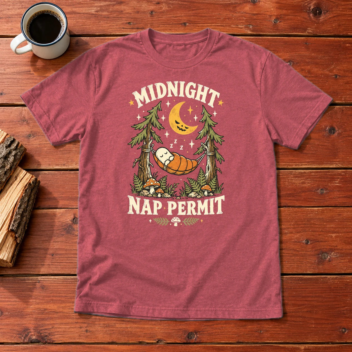 Midnight Nap Permit Ghost Graphic Tee on Heather Red Everyday Soft Tee