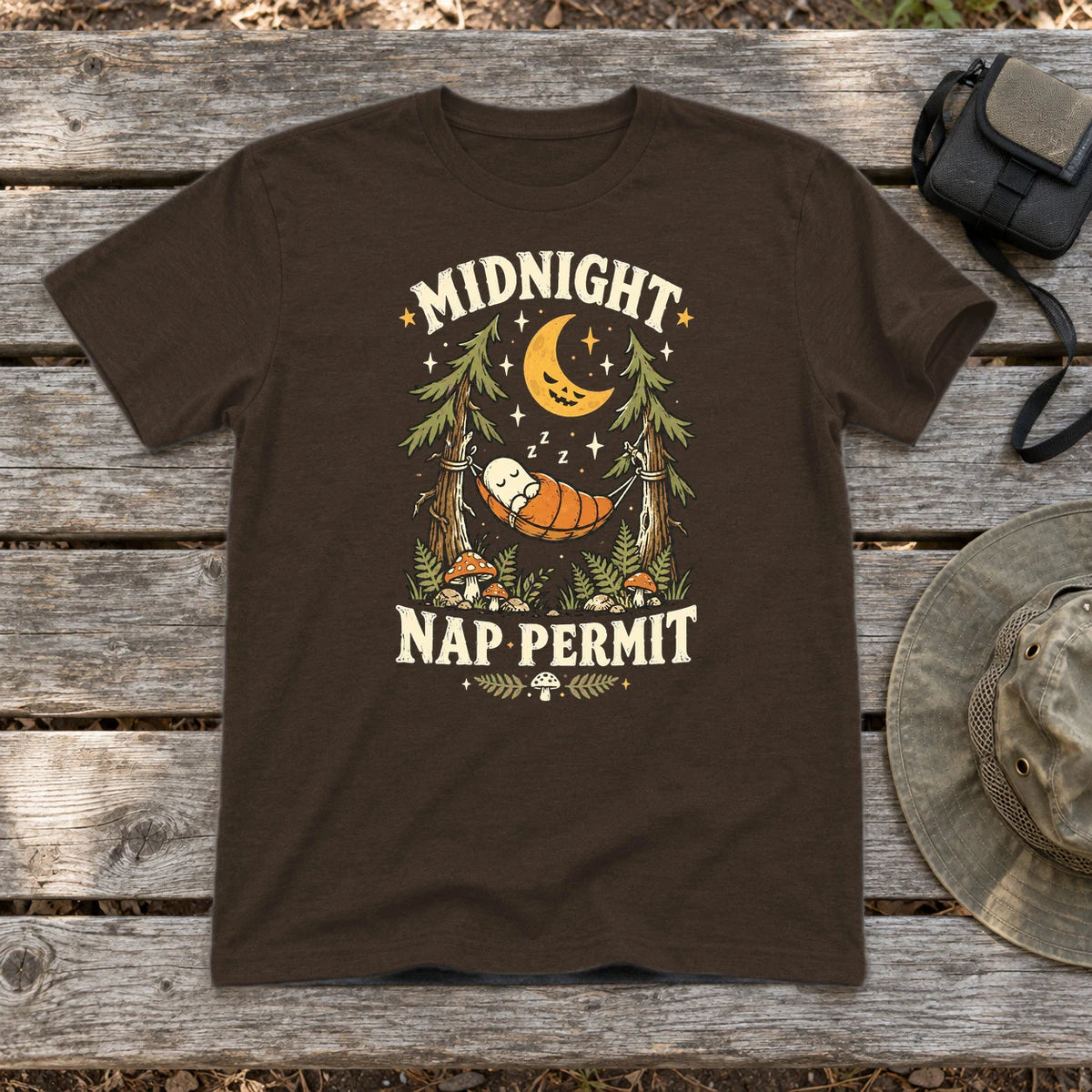 Midnight Nap Permit Ghost Graphic Tee on Dark Chocolate Everyday Soft Tee