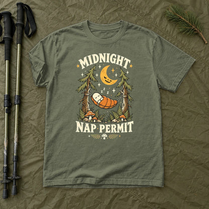 Midnight Nap Permit Ghost Graphic Tee on Moss Premium Tee