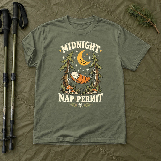 Midnight Nap Permit Ghost Graphic Tee on Moss Premium Tee