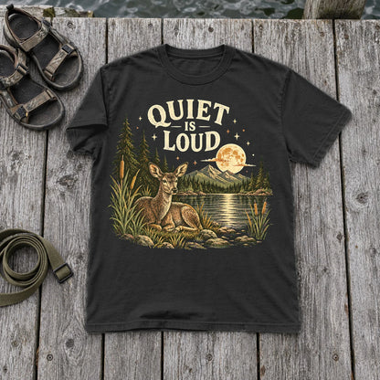 Quiet Is Loud Vintage Deer Graphic Tee on Black Premium Tee