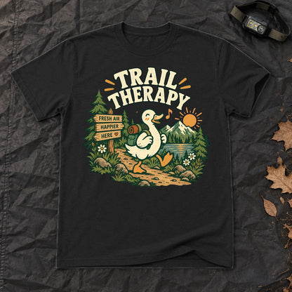 Trail Therapy Hiking Duck Graphic Tee on Black Everyday Soft Tee