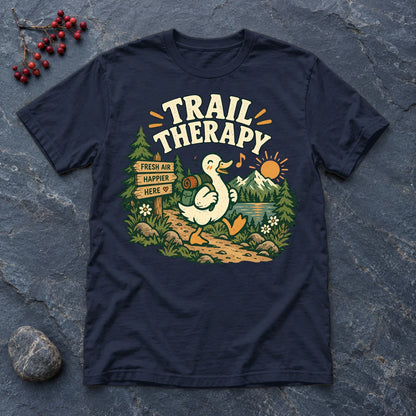 Trail Therapy Hiking Duck Graphic Tee on Navy Everyday Soft Tee