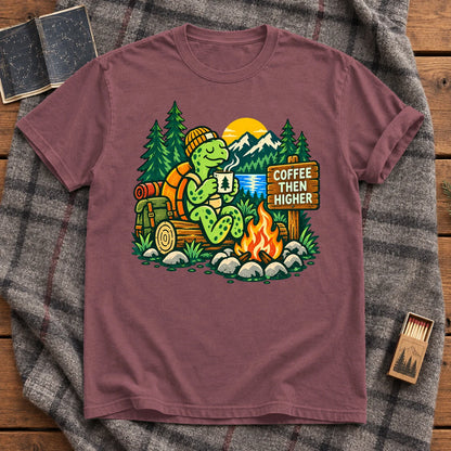 Coffee Then Higher Camp Graphic Tee on Brick Premium Tee
