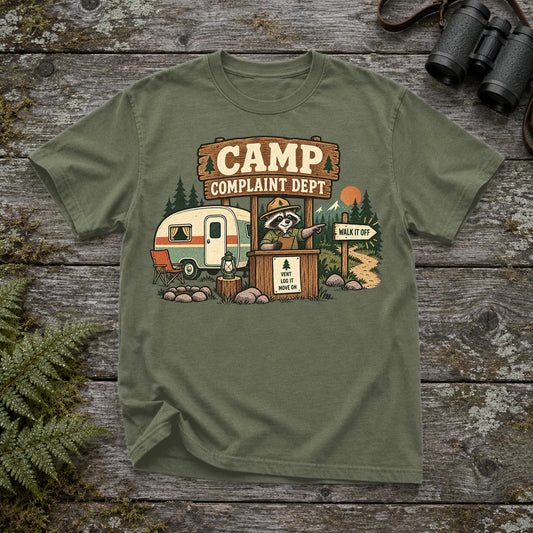 Camp Complaint Dept Graphic Tee on Moss Premium Tee
