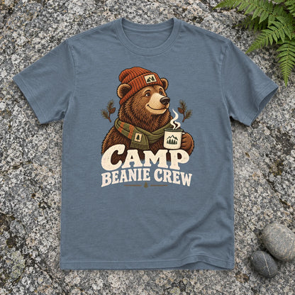 Camp Beanie Crew Graphic Tee on Heather Indigo Everyday Soft Tee