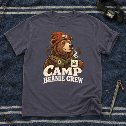 Camp Beanie Crew Graphic Tee on Navy Premium Tee