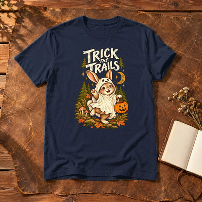 Trick the Trails Ghost Bunny Graphic Tee on Navy Everyday Soft Tee