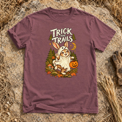 Trick the Trails Ghost Bunny Graphic Tee on Brick Premium Tee