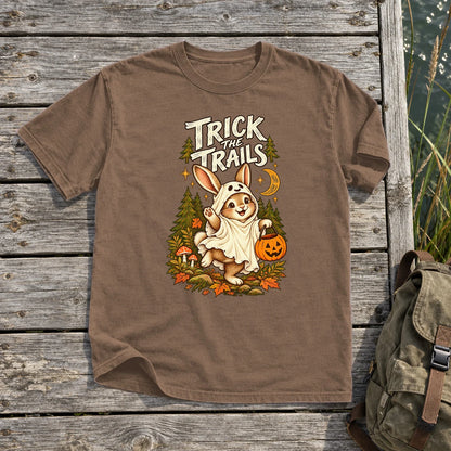 Trick the Trails Ghost Bunny Graphic Tee on Espresso Premium Tee