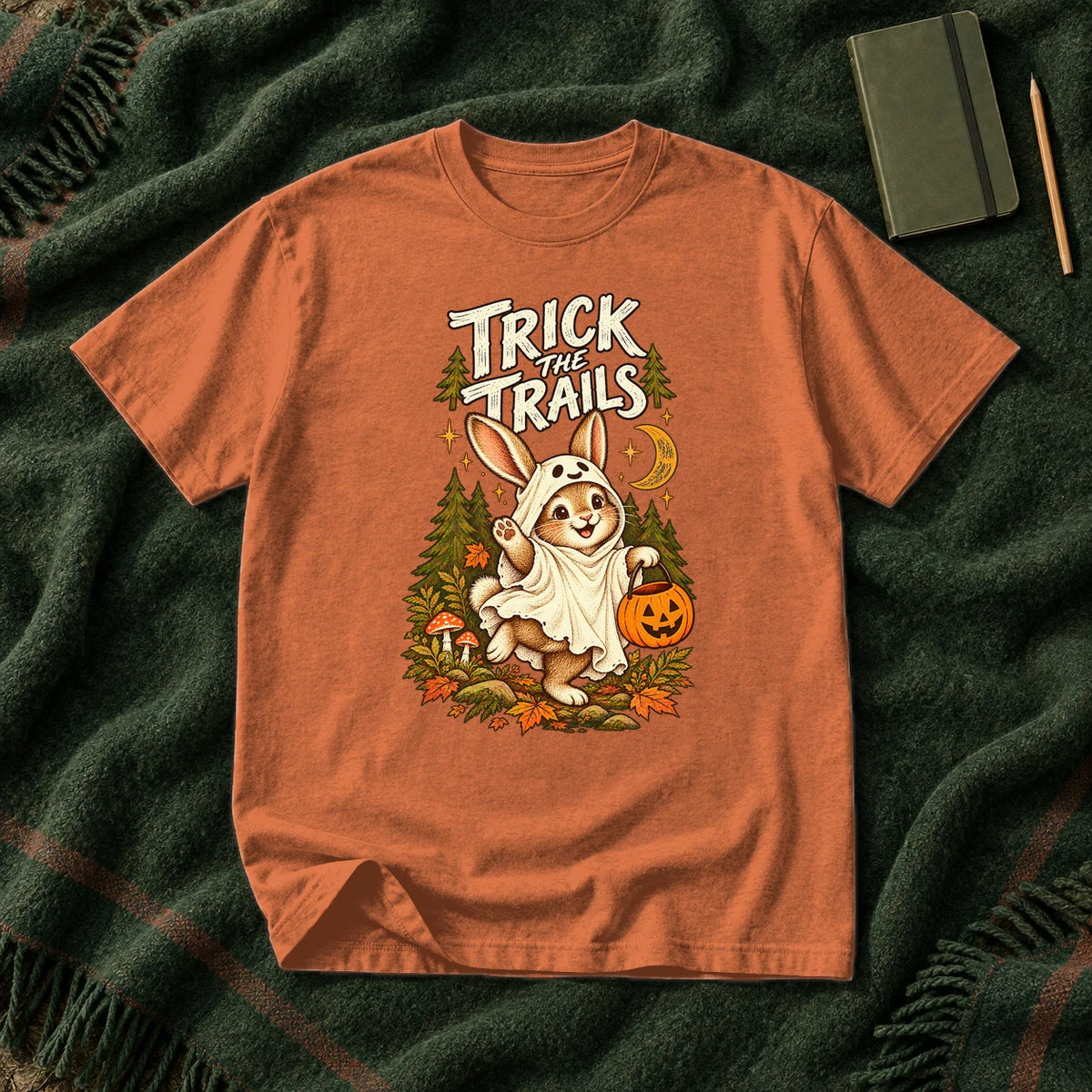 Trick the Trails Ghost Bunny Graphic Tee on Yam Premium Tee