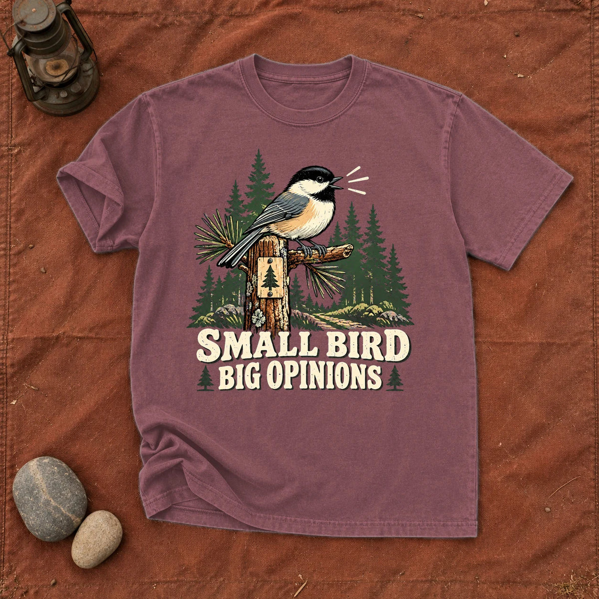 Small Bird Big Opinions Graphic Tee on Brick Premium Tee