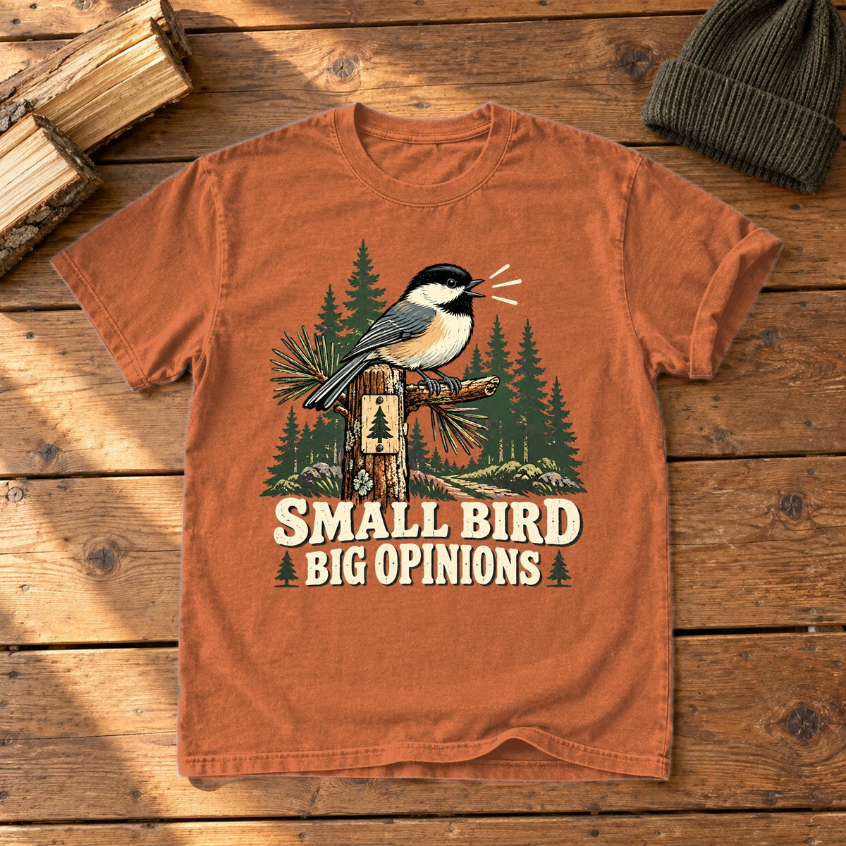 Small Bird Big Opinions Graphic Tee on Yam Premium Tee