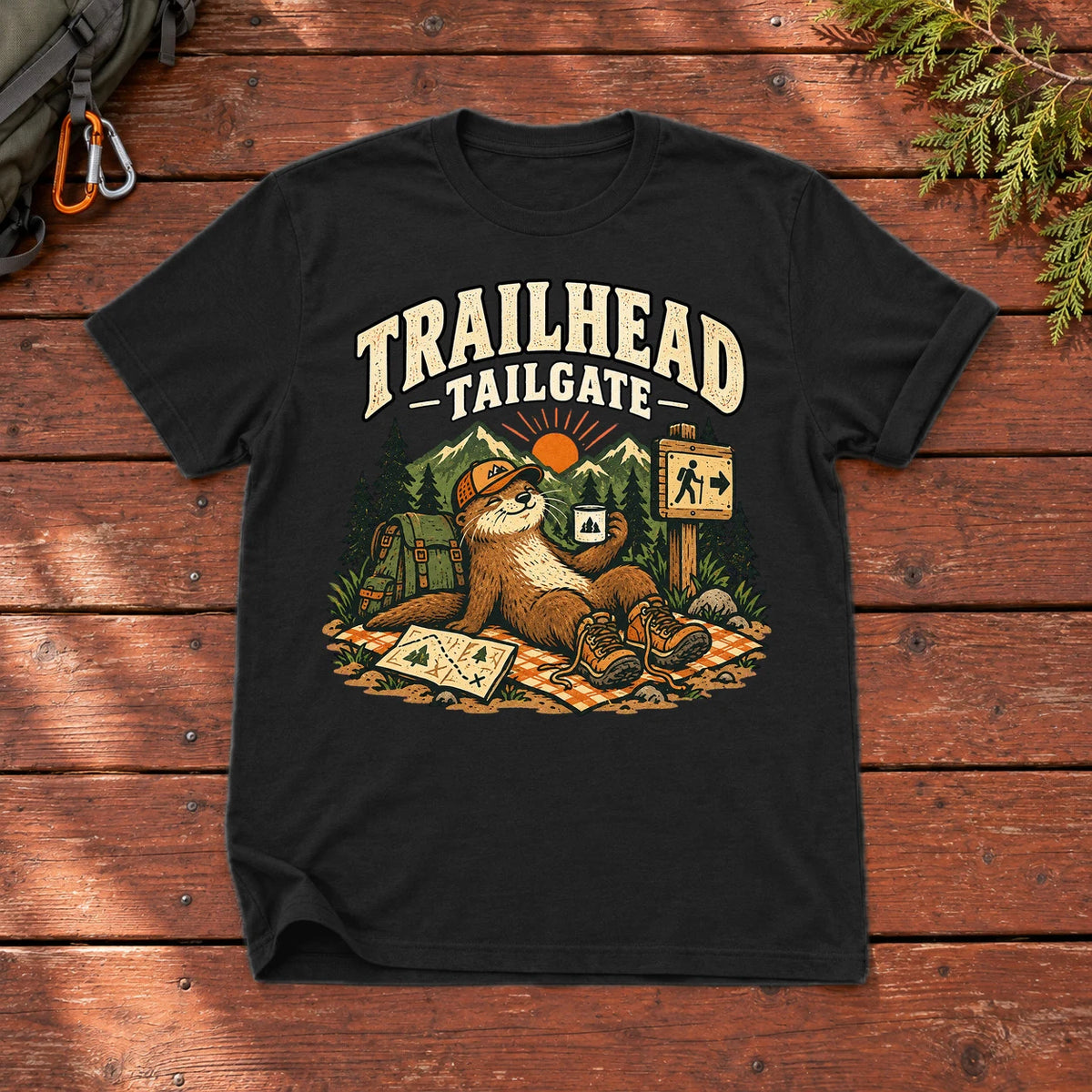 Trailhead Tailgate Otter Graphic Tee on Black Everyday Soft Tee