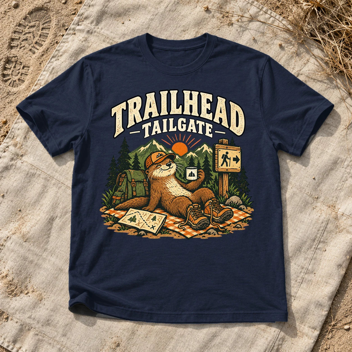 Trailhead Tailgate Otter Graphic Tee on Navy Everyday Soft Tee