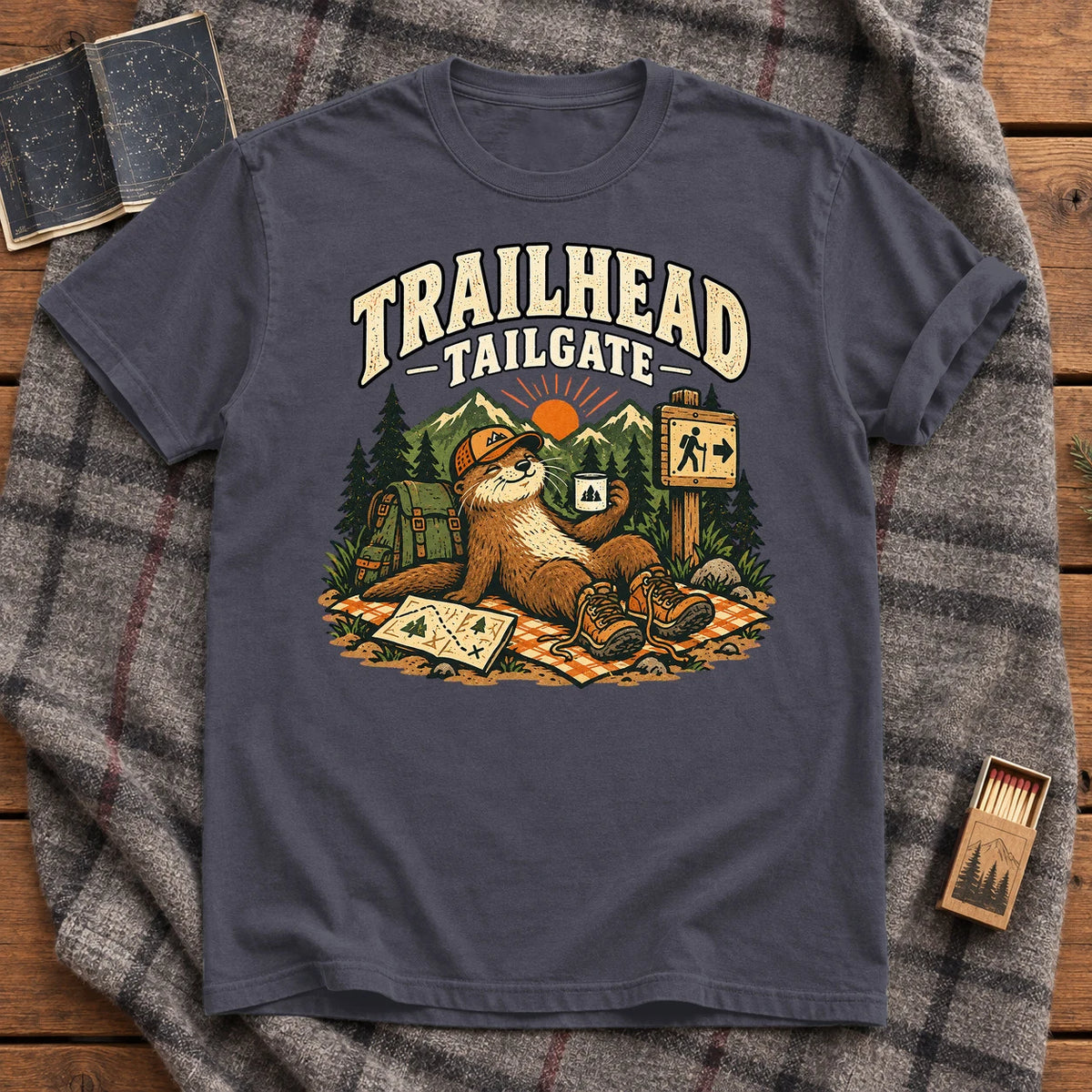 Trailhead Tailgate Otter Graphic Tee on Navy Premium Tee