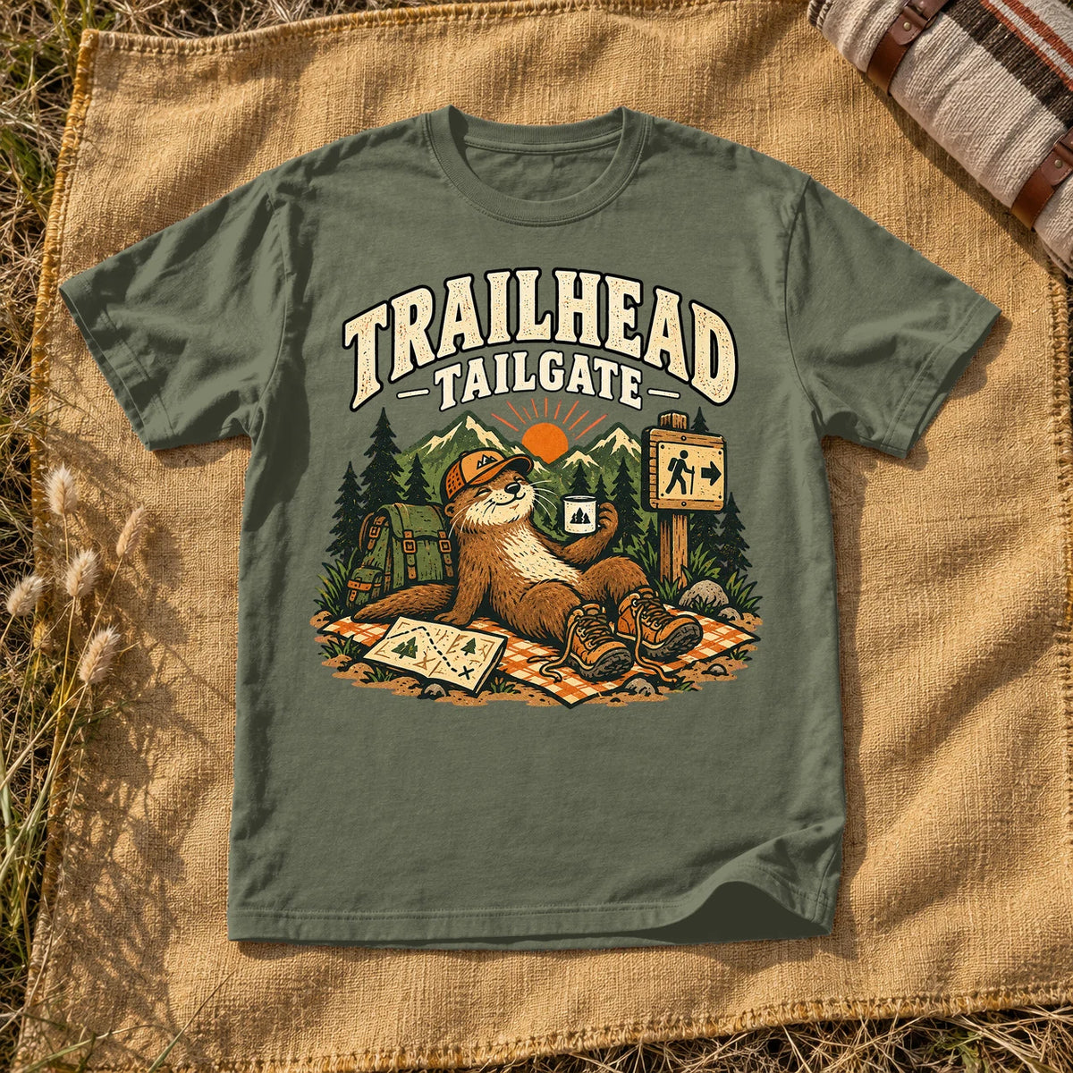 Trailhead Tailgate Otter Graphic Tee on Moss Premium Tee