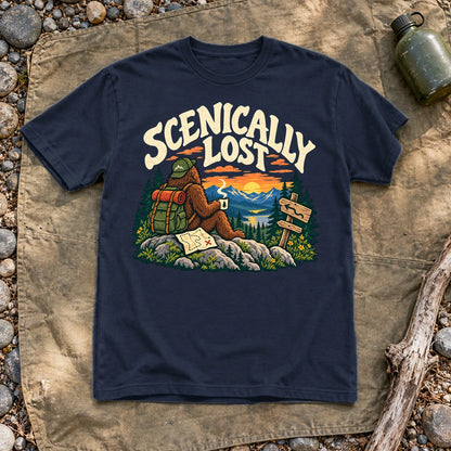 Scenically Lost Bigfoot Graphic Tee on Navy Everyday Soft Tee