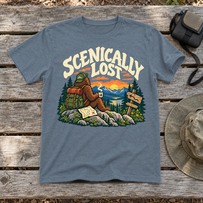 Scenically Lost Bigfoot Graphic Tee on Heather Indigo Everyday Soft Tee
