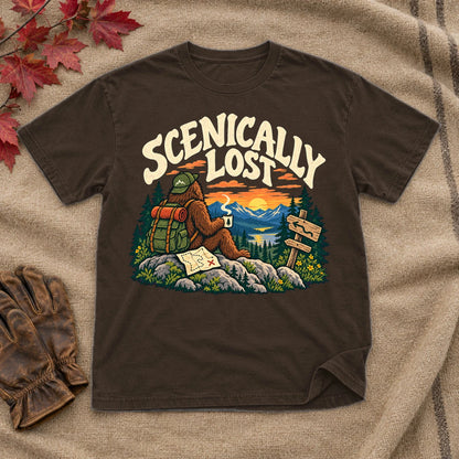 Scenically Lost Bigfoot Graphic Tee on Dark Chocolate Everyday Soft Tee