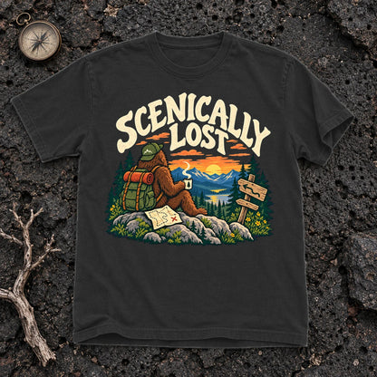 Scenically Lost Bigfoot Graphic Tee on Black Premium Tee